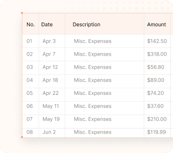 A spreadsheet where every row is labelled misc. expenses