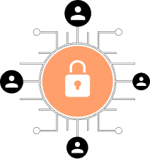 Team members connected to a central lock representing access levels