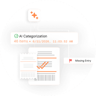 CashBooks AI categorizing a transaction and flagging a missing entry